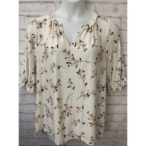 Melloday Plus Size Women’s 1X Ivory Floral Boho Blouse Top Romantic‎ Flaw